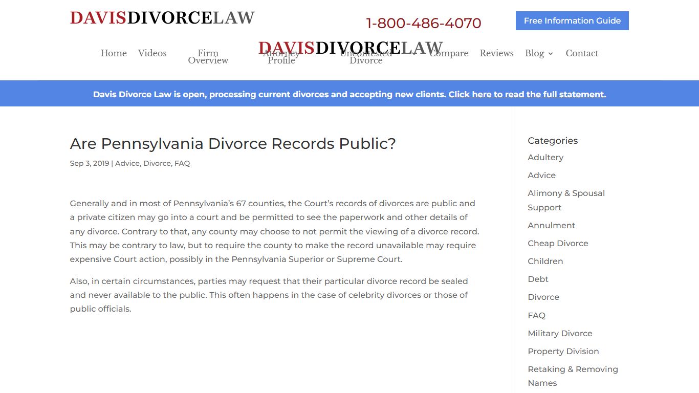 Are Pennsylvania Divorce Records Public? - Davis Divorce Law